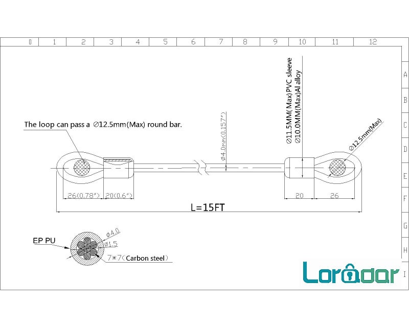 LORADAR 4mm Thickï¼ˆ5/32"ï¼‰ 7FT,15FT,30FT Braided Steel Coated Security Thin Cable Anti-Lost Steel Cable Luggage Lock Safety Cable Wire Double Loop (15FT) - Image 2